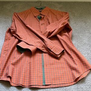 Paul Fredrick Men's Orange Windowpane Dress Shirt